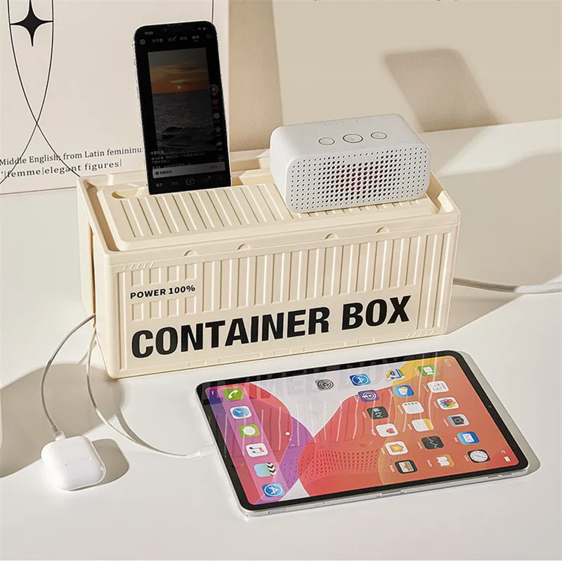 Office Modern Cable Management Storage Box Large Capacity Charger Plastic Desktop Data Cable Socket Organizer Box