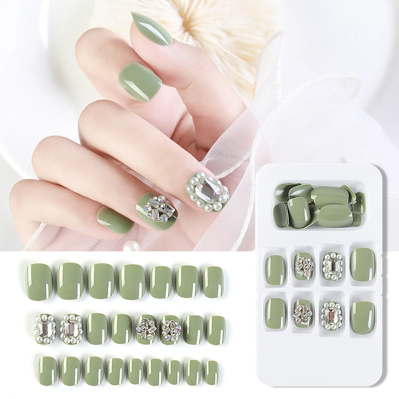 Rhinestone Nail Supplies OEM Custom Short Acrylic False Nail Gel Press On Nails Wholesale