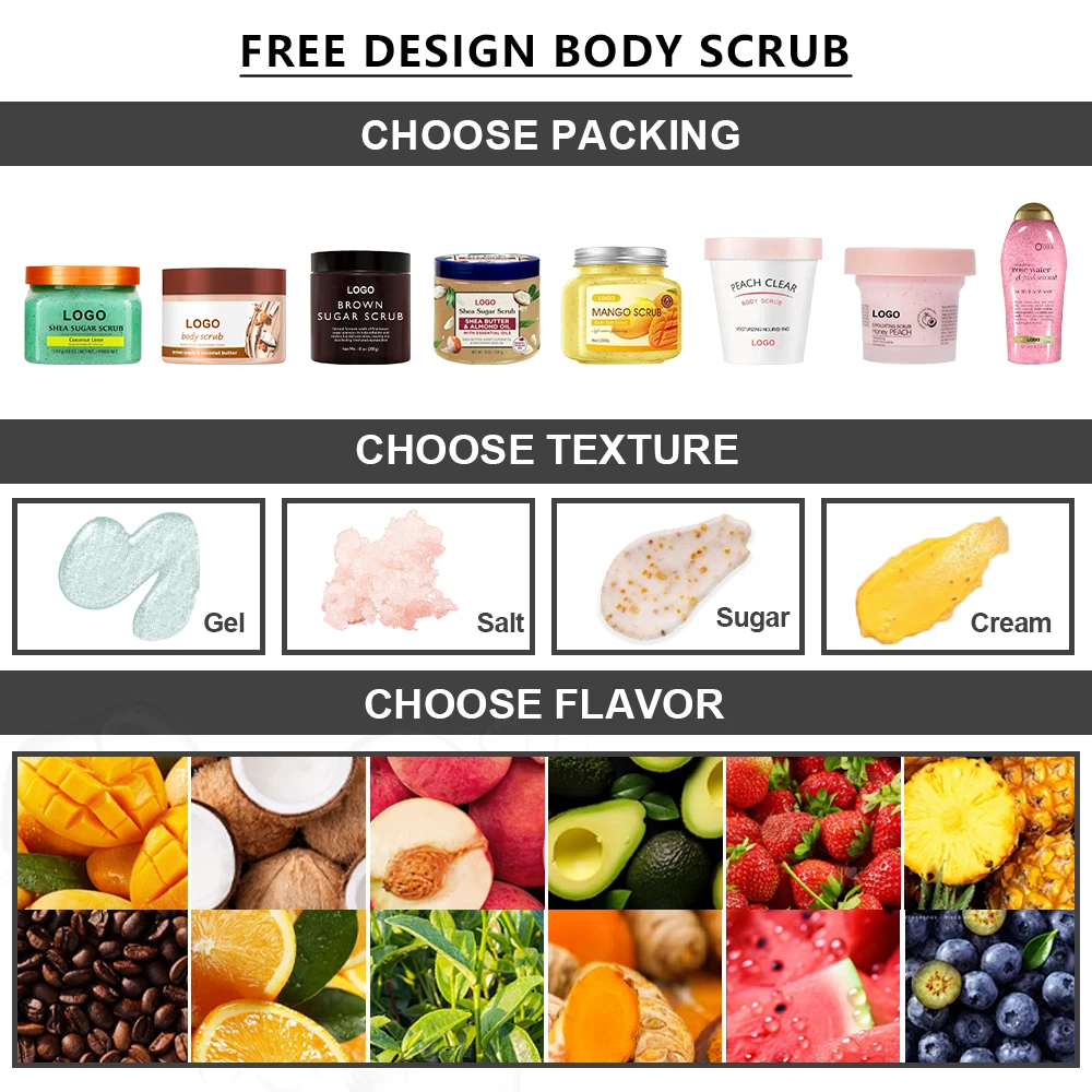 korean oem organic fruit coffee salt body skin care exfoliating bath scrub Whitening sugar body facial scrub Exfoliator