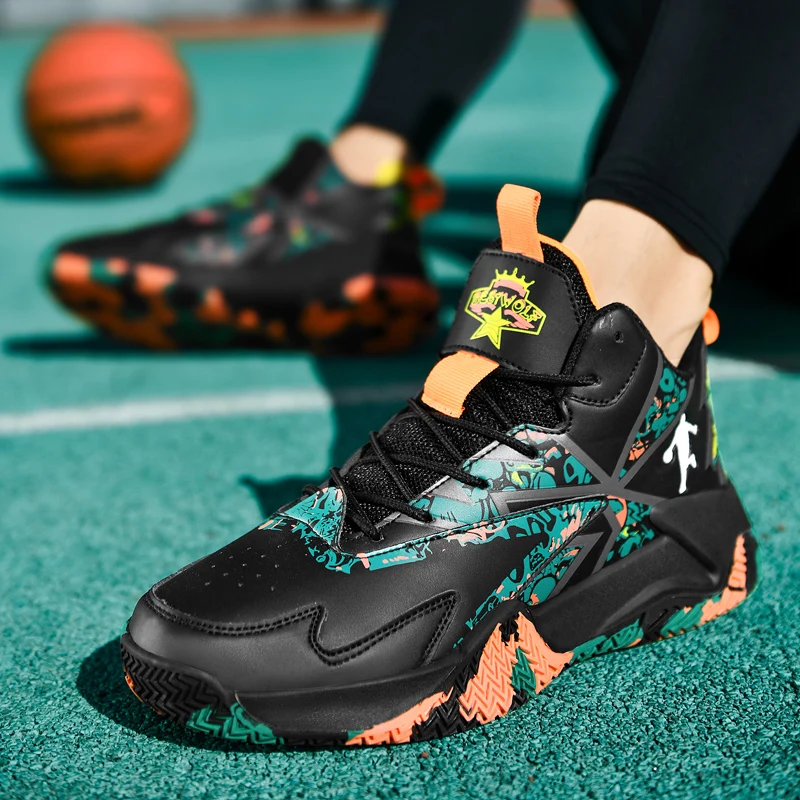 2021 Hot Sale New Black Outdoor Sports  Anti Slip Basketball Shoes For Men