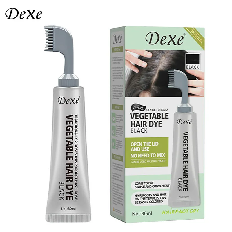 Dexe New design cover gray hair permanent hair color dye white water extract black hair color dye of comb