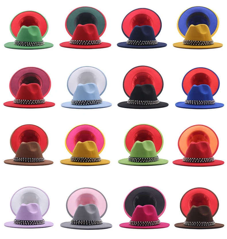  2021new Designer Party Music Festival Fashion Two Tone Color Fedora Hats Wide Brim