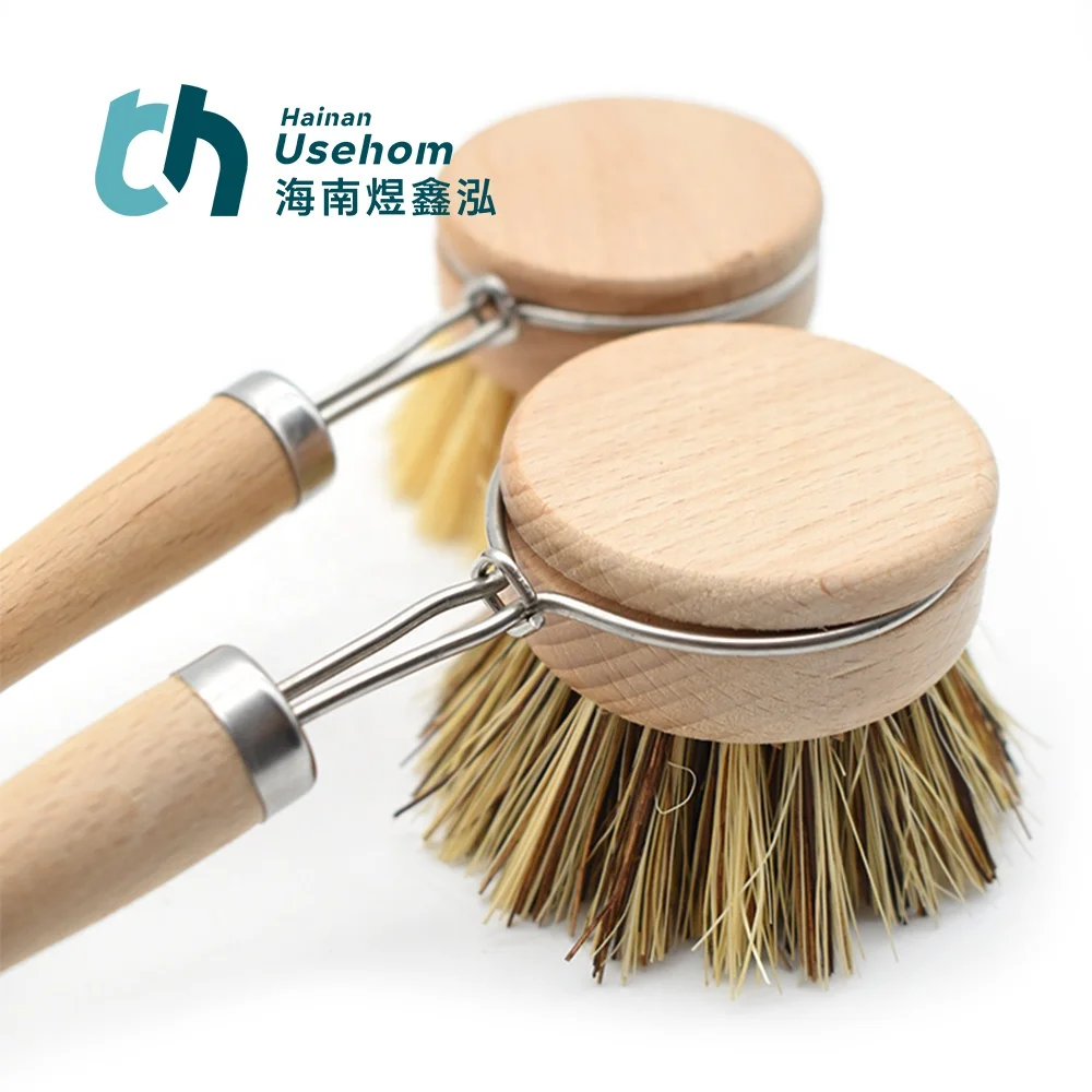 Kitchen Wooden Handle Cleaning Tools Bamboo Mini Scrub Brush Coconut Bristles Pot Brushes Dish Scrubber Sisal Cleaning Brush