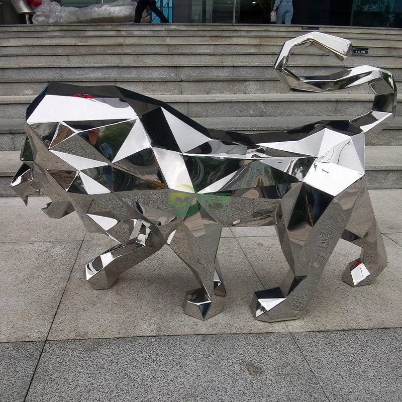 OEM ODM Outdoor Garden Small Geometry Lion Stainless Steel Sculpture Lion Statue