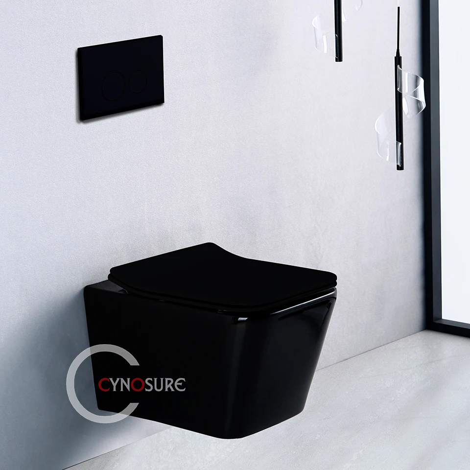 Wholesale Wall Backed Toilets Glossy Black Sanitary Ware Wc Toilet Bowl Wall Mounted Bathroom Toilet
