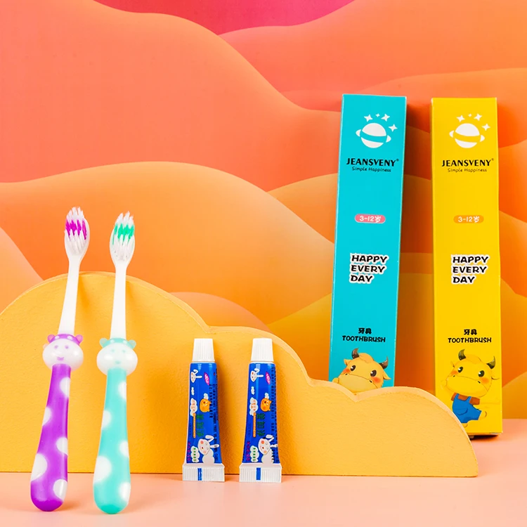 Disposable 2in1 Soft Bristle Cartoon Cute Kid Dental Kit Toothbrush And Toothpaste Hotel Set For Hotel