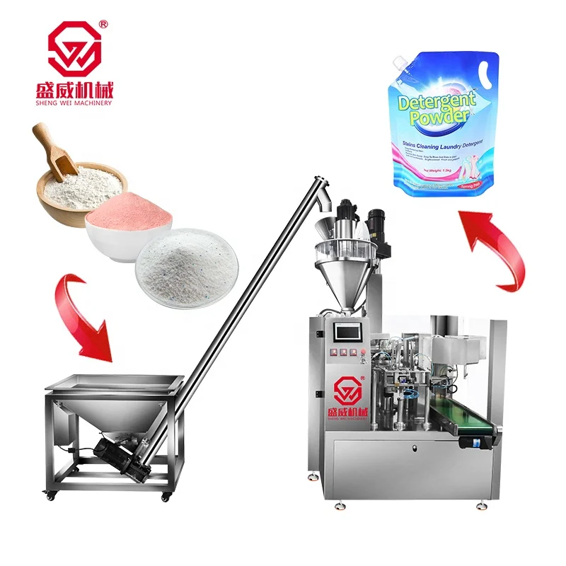 Custom Multi-function Rotary Starch Juice Detergent Washing Doypack Premade Powder Spout Pouch Bag Packing Machine