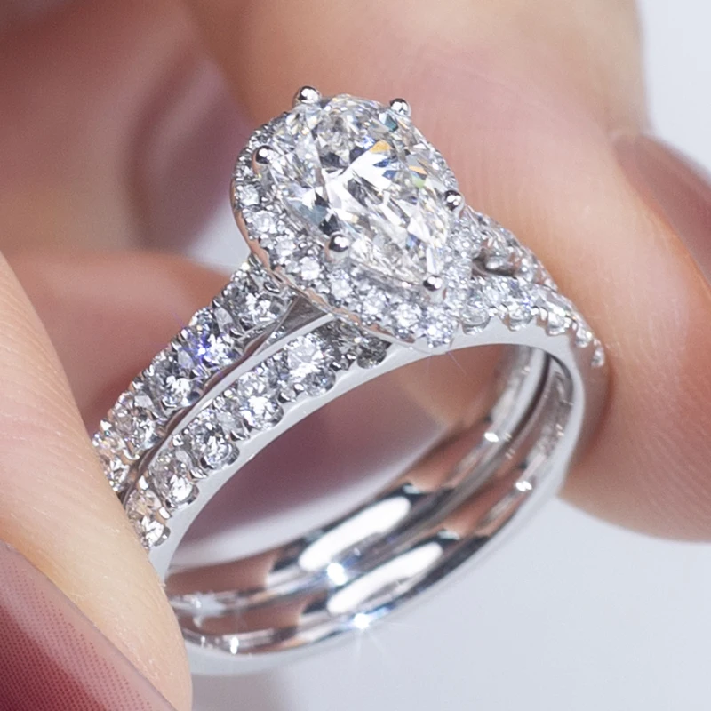 Messi Jewelry MSR-1284 customized jewelry platinum  ring moissanite diamond engagement wedding ring for women/girl