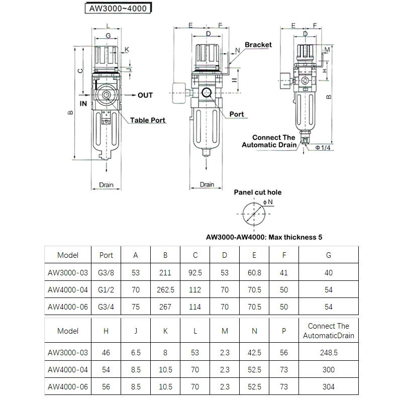  AW2000-02 3000-03 5000-10D автоматический дренажный регулятор давления манометр пневматический клапан блок обработки воздушного