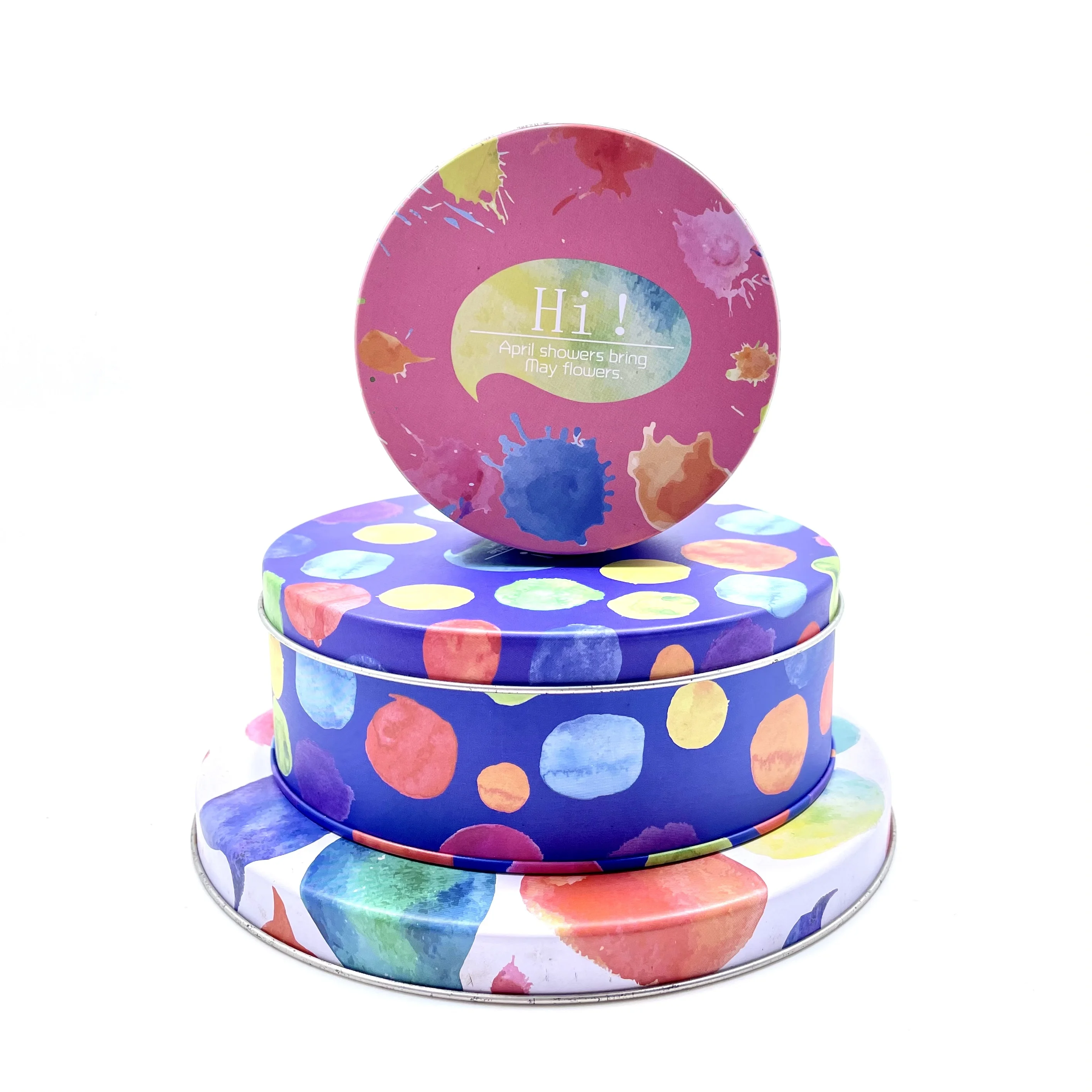 Food grade High Cylindrical Shape Tinplate Box round metal tin box cake biscuit tin can container