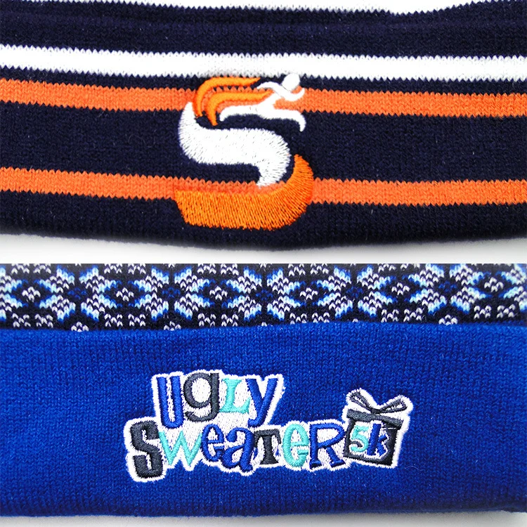 Winter Hat With Top Ball Custom Jacquard Design Acrylic Knit Pom Beanie Men For Football Team Pom Pom Beanie