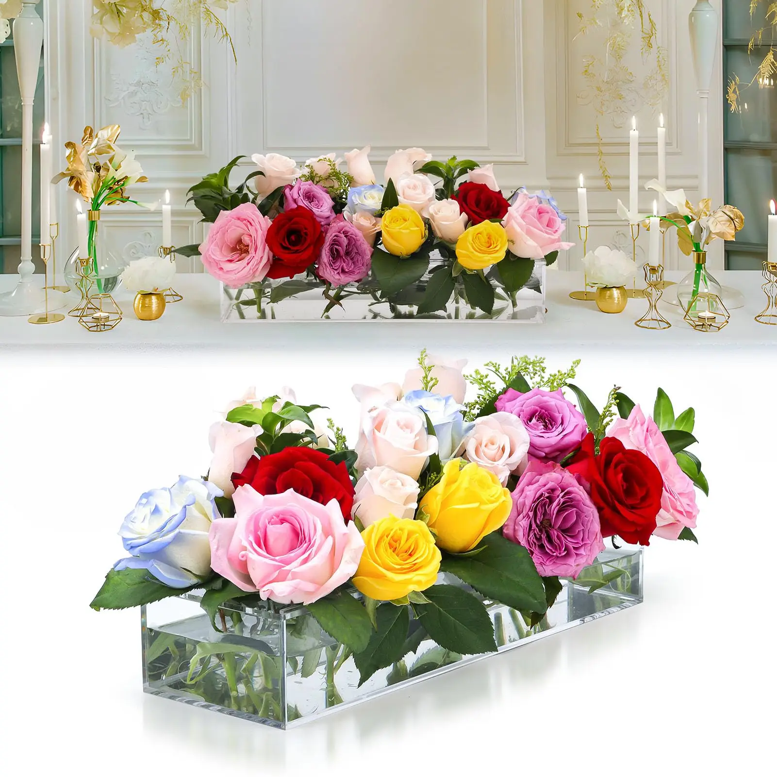 Factory wholesale 25cm party decorations Floral Centerpiece Dining Table Decor Acrylic Flower Vase for home wedding decor gifts