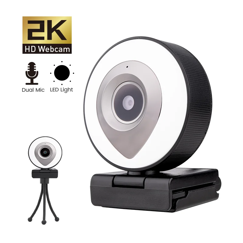 Wholesale 2K live online video chat web cam usb desktop computer PC webcam camera microphone led ring light full hd 2k webcam