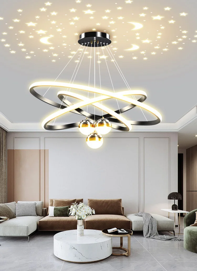 Custom Lighting Modern Led Chandelier Bedroom Hotel Round Hanging Light Iron Led Circle Ring Pendant Light