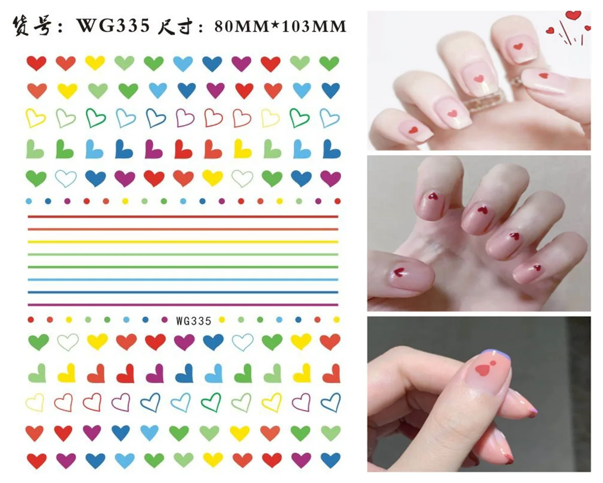 OMG 2022 5d valentine smile Red lips art Beautiful heart finger nail adhesive Polish stickers For Girls Diy