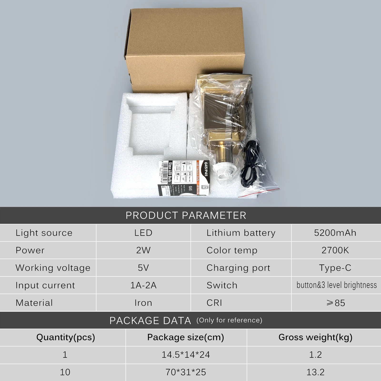 Сменный тканевый абажур Беспроводная настольная лампа 2700K с батареей затемнения перезаряжаемая