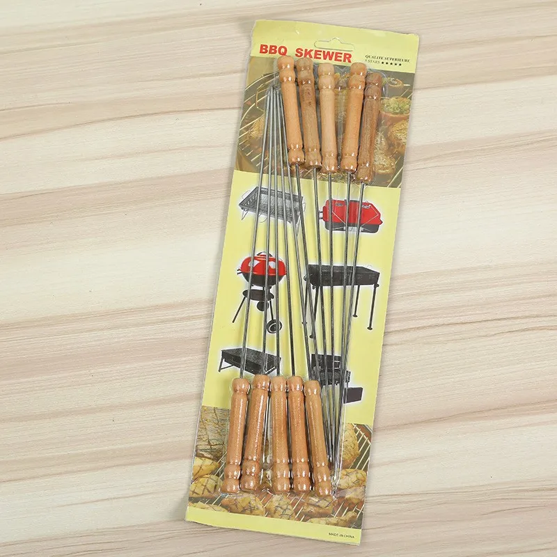 fournisseur alibaba good quality wooden handle circular needle skewers  bbq tools outdoor fork 12 pcs set
