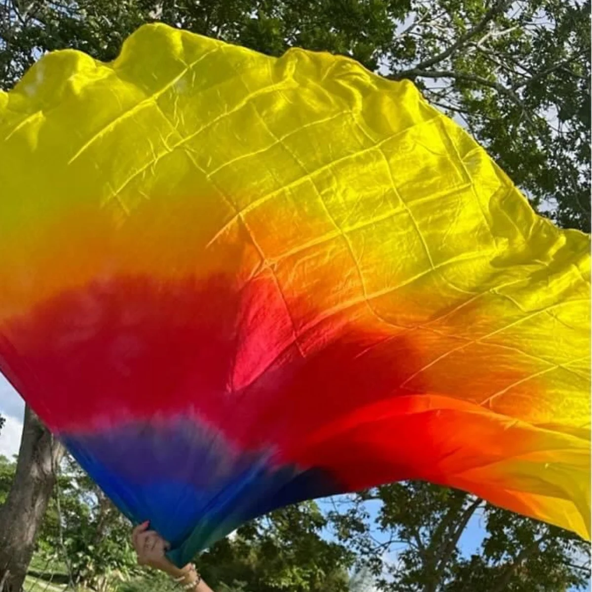 Worship Angel Wing Silk Flags with Flex Rods Circular Handpainted Feather Light Fluid Translucent Silk Banner