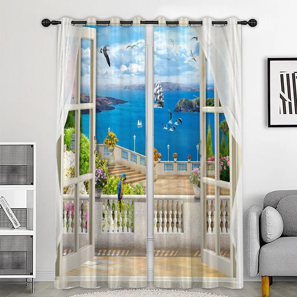 Ready Made European Street View Alley Polyester 3d Landscape Floral Photo Designer Print Curtain For The Living Room