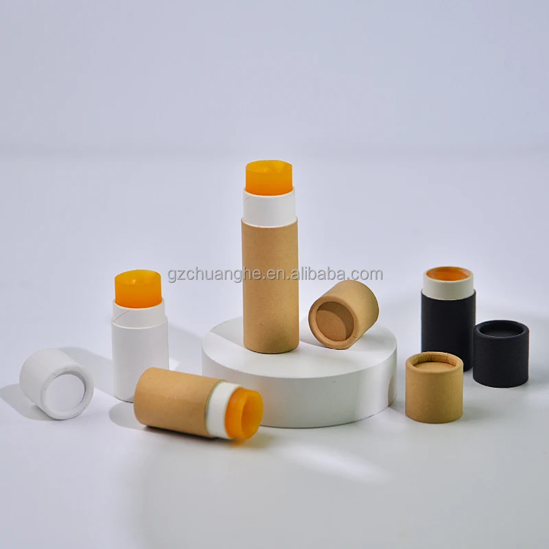 Wholesale black white kraft cardboard deodorant tubes cream container lip balm push up paper tube