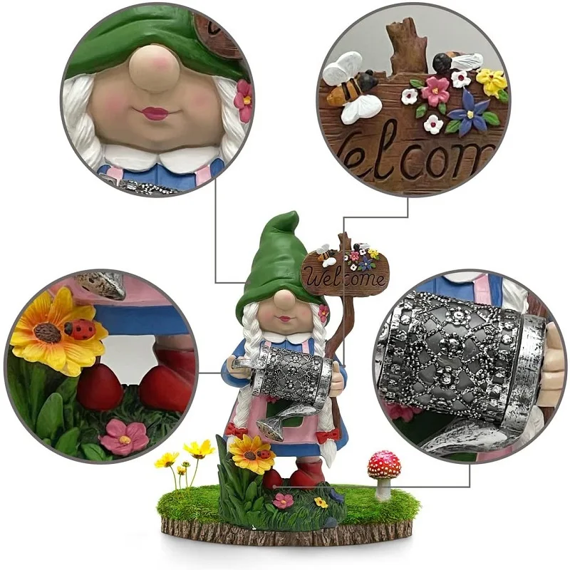 Resin Crafts Garden Sculptures & Statues Solar Female Gnomes Garden Decorations 13 inch Gnomes Garden Gnomes Lady