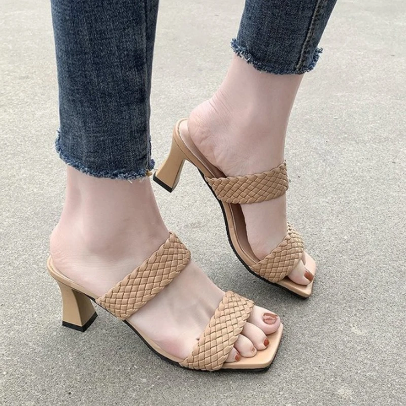 High Heel Slippers Manufacture Non-slip Women Lady PU Outdoor OEM Rubber