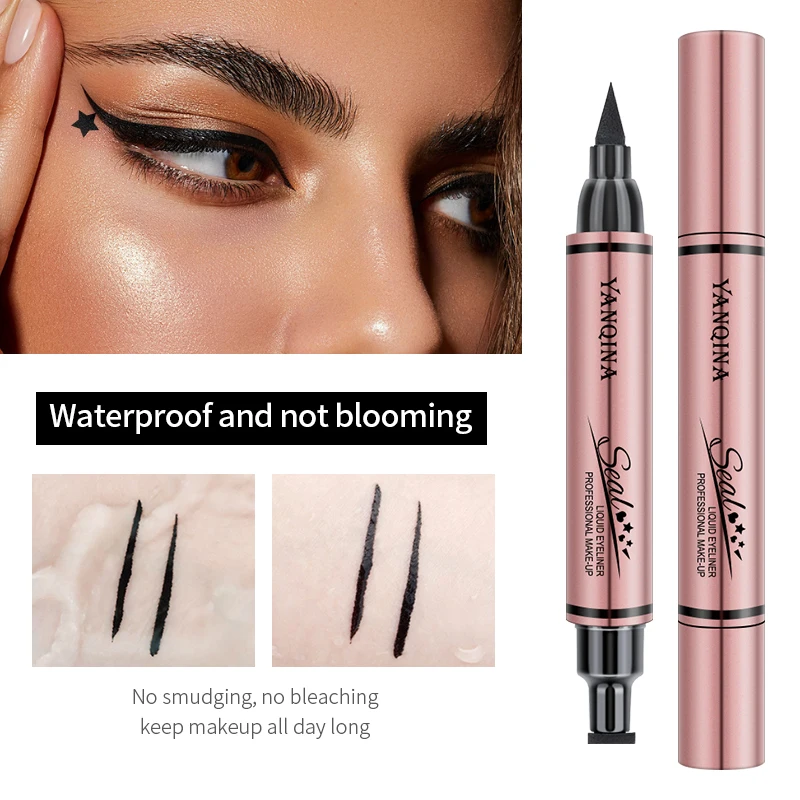 Korean Private Label double head eyeliner wing stamp waterproof long lasting liquid stamp seal eyeliner pen