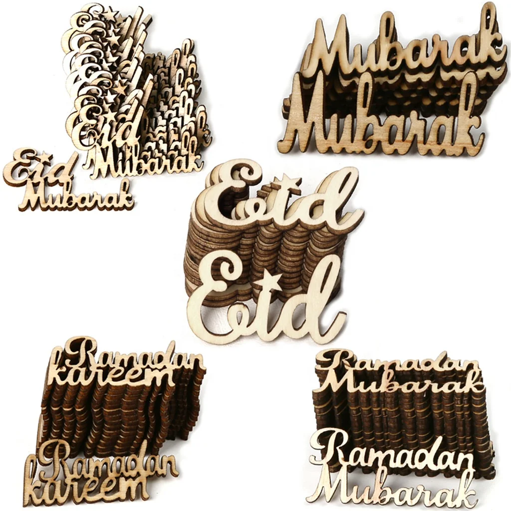 15pcs/set small text cut letter eid mubarak wooden block