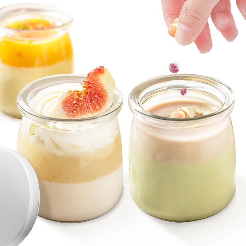 food grade cheap 100ml pudding yoghurt milk gift glass jar with wooden cork or plastic lid