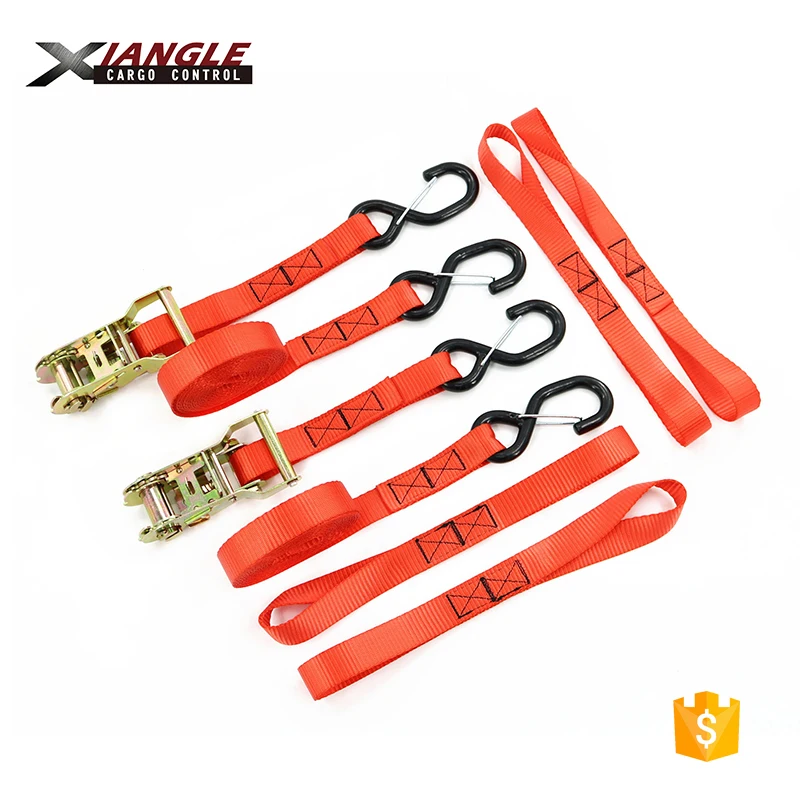 Wholesale 2.5cm loop ratchet tie downs truck 1500kgs ratchet cargo lashing strap sets with hooks