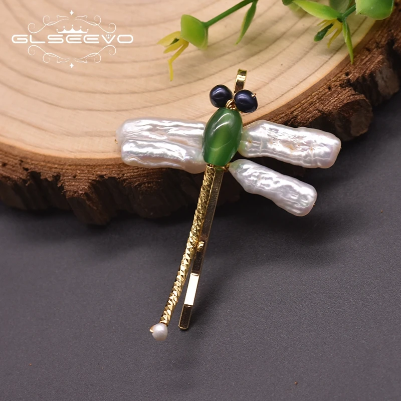 Dragonfly Shape Pure Natural Pearl Green Jade Hair Accessories Hairpin Personalized Unique Gifts Jewelry