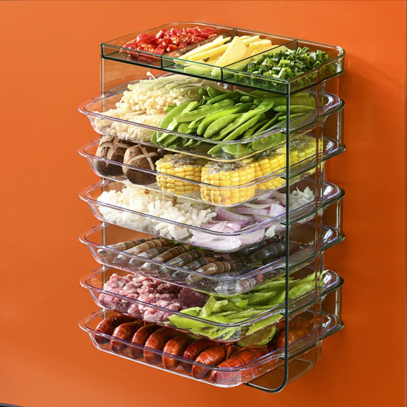Transparent Wall Hanging Cooking Plate Portable Punch-free Rectangular Side Dish Household Hot Pot Dish Kitchen Drain Tray