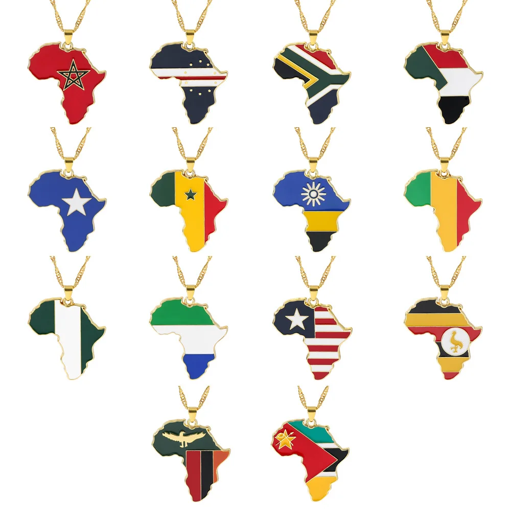 Gold Enamel map Pendant Necklace custom Country Flag jewelry African pendant necklace Chain Jewellery