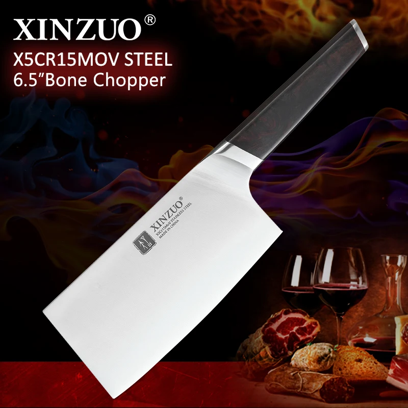 6.5 Inch X5Cr15MoV Steel Chopping Knife Ebony Wood Handle Bone Chopper
