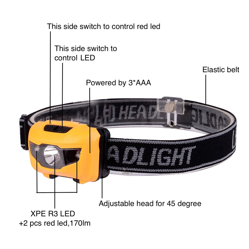 5W XPE High Power Miners Flash Camping Red Led Emergency Adjustable Work Lighting Lamp Headlamp 3*AAA Dry Battery Head Light