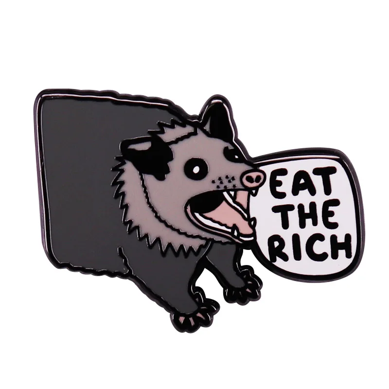 Eat the Rich Possum Brooch Proletariat Propaganda Slogan Pin Perfect Addition to Your Battle Jacket!