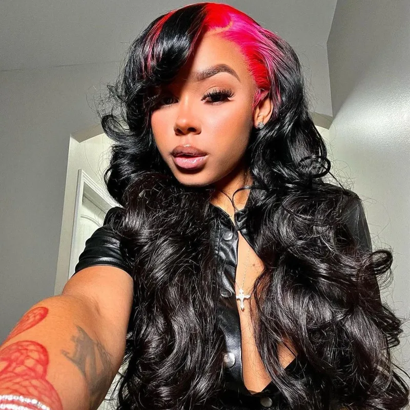 XBL perruques invisible naturelle 100% vierges lace frontal loose wave wig human hair skunk stripe human wigs