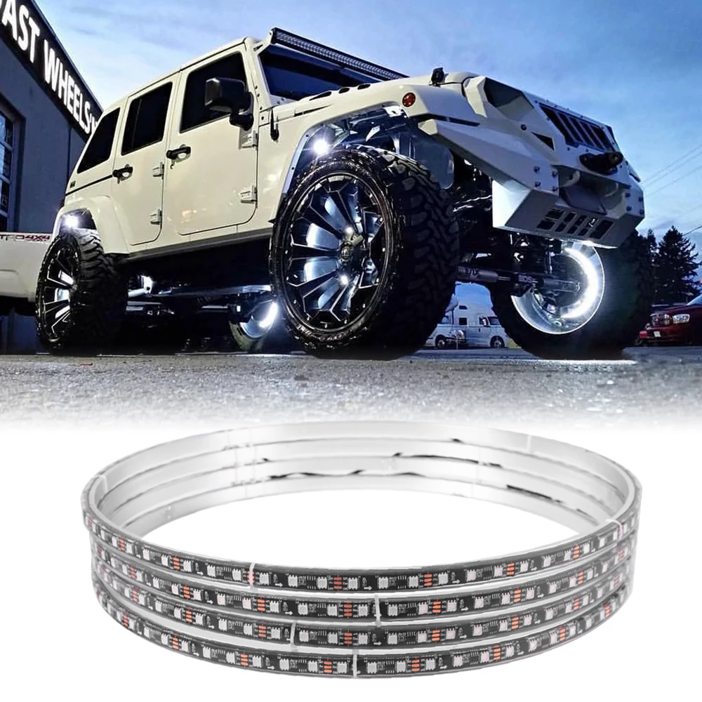 2022 New Single Double Row Ring Light for cars RGB App Remote Control Wheel Light 14 15.5 17 inch Led Underglow