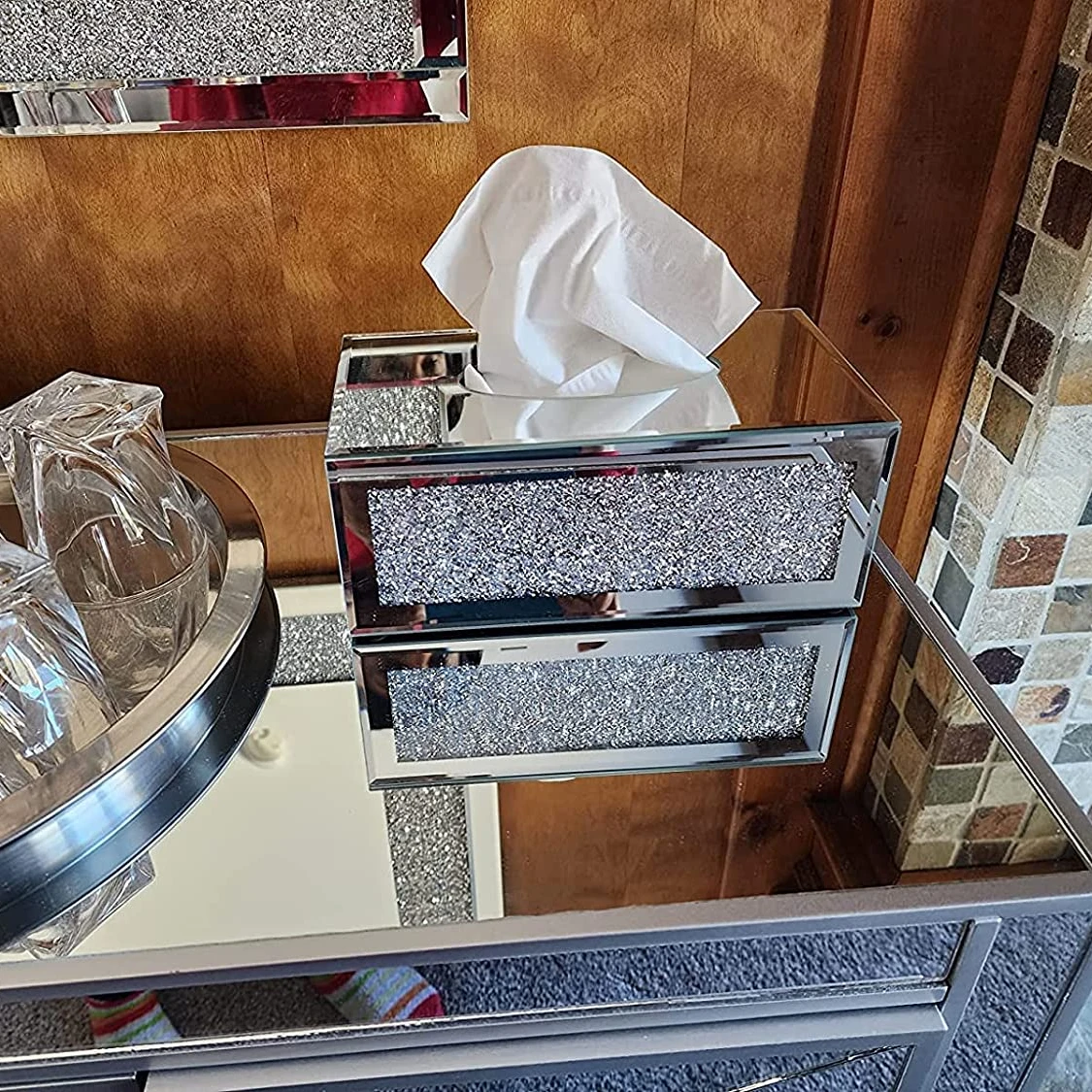 2023 Silver Tissue Box Cover Luxury diamond Tissue Holders for Bathrooms Dresser Vanity Box Gold for Home Living Room Bathroom