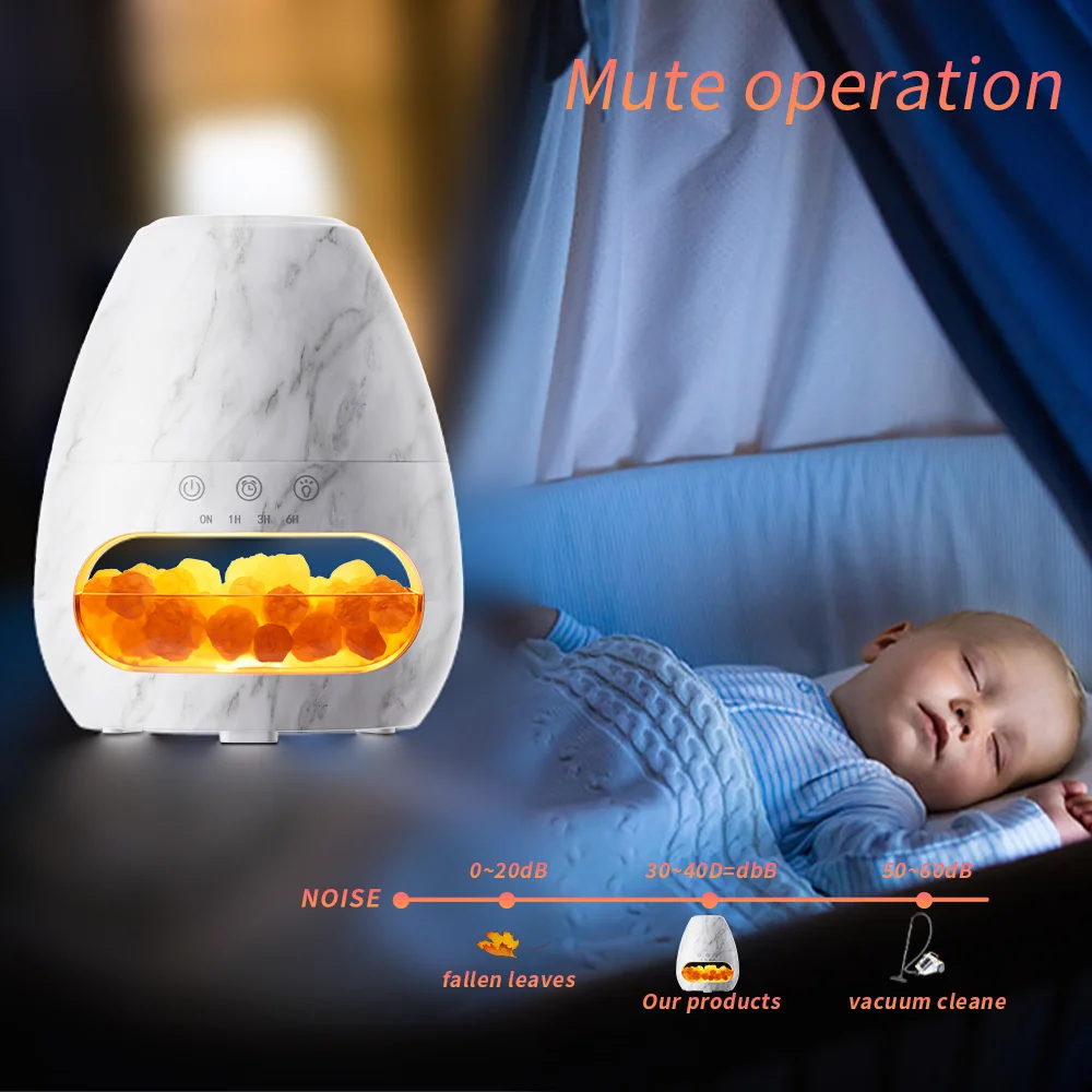 2023 New with LED Night Light Product Salt Stone diffuser 3D Flame Humidifier Marble Design Essential Oil Aroma Diffuser