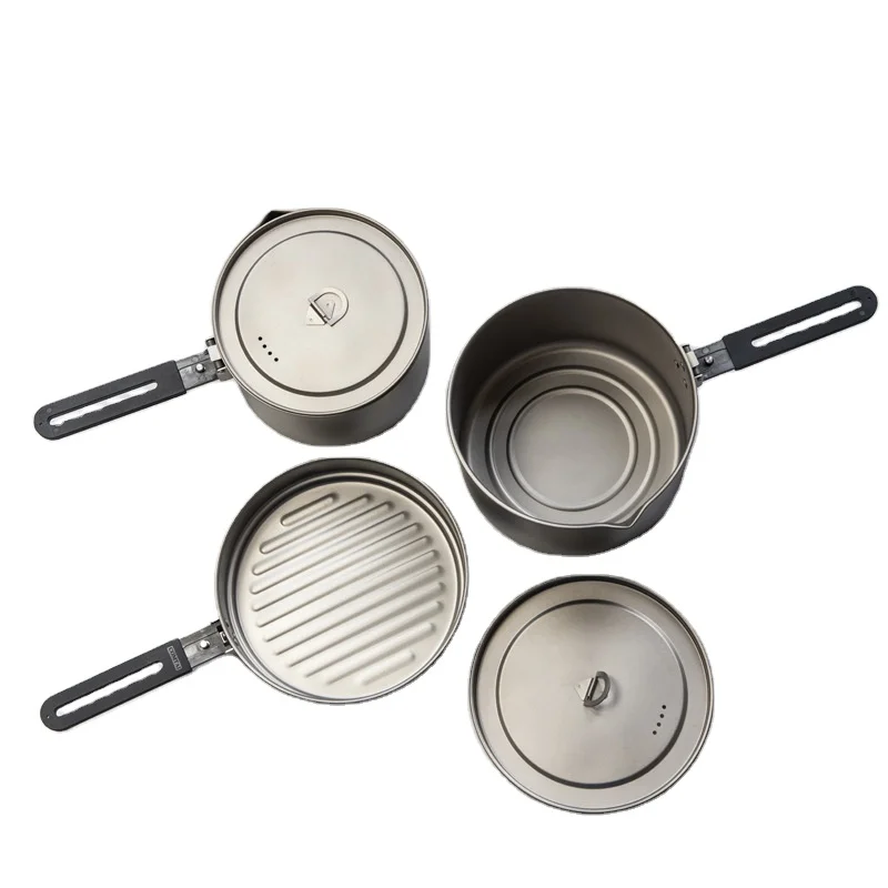 Outdoor Pot Set Combination Portable Camping Pans Titanium soup pot 1L 2L 2.8L
