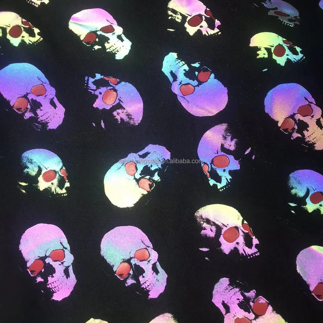 skull reflective glow in dark printing jersey fabric