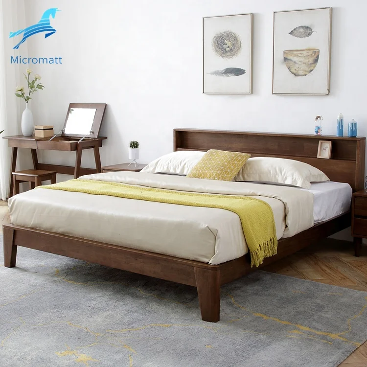Factory Direct Selling American Style Bed Room Furniture Storage Walnut Color Apartment Queen Solid Wood Bed Frame
