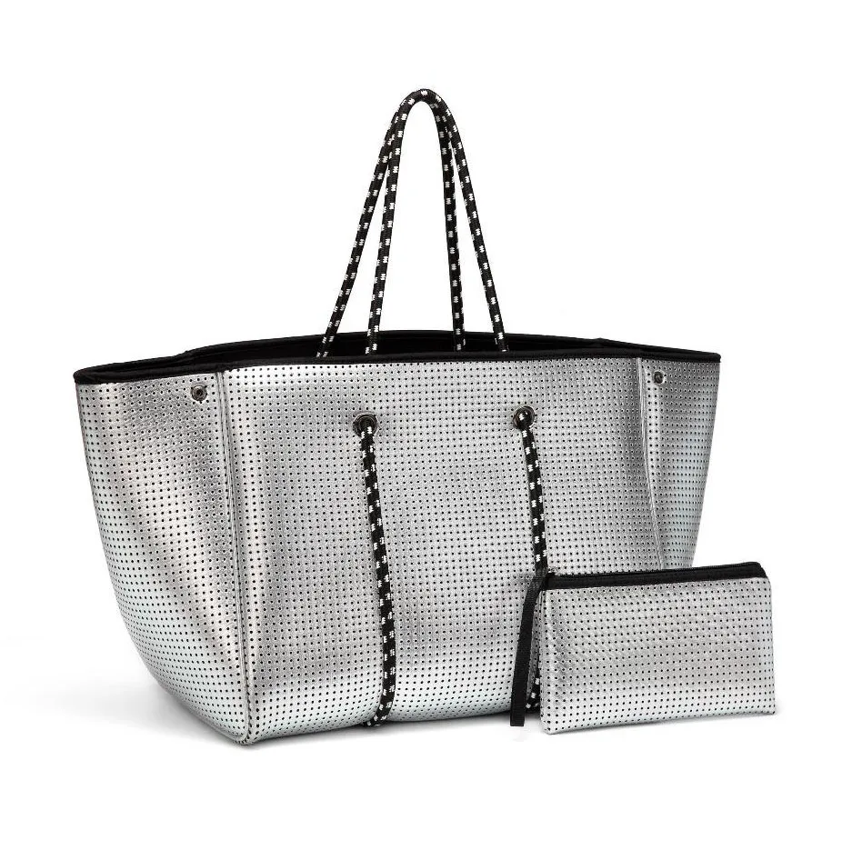 Neoprene perforated hand bag beach tote handbag