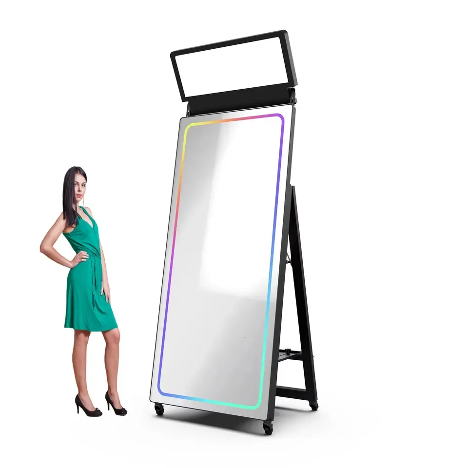 Hot Wedding Portable Props Selfie Magic Miroir Photo booth Kiosk Machine Mirror Photo Booth With Ring Light