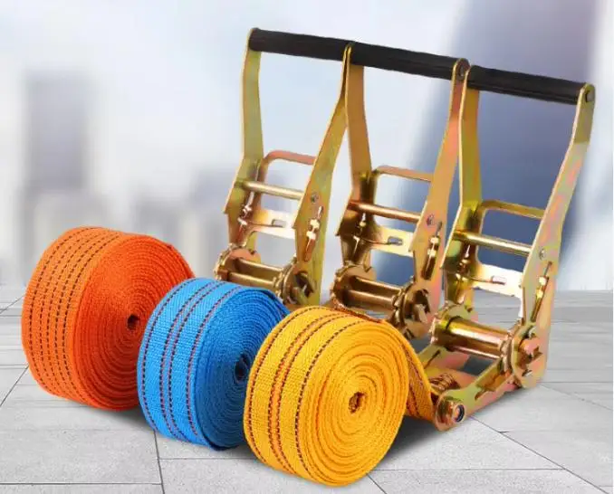 Wholesale 50 mm Polyester Ratchet Tie Down Straps with Double J Hook Webbing Belts for Straps Truck Loading Belt