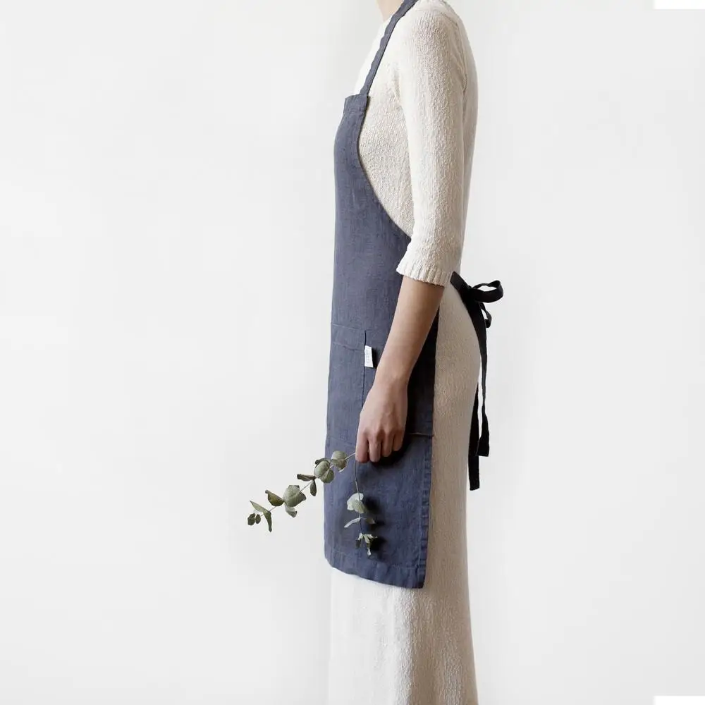 Custom logo apron adult unisex comfortable raw ecological french linen aprons