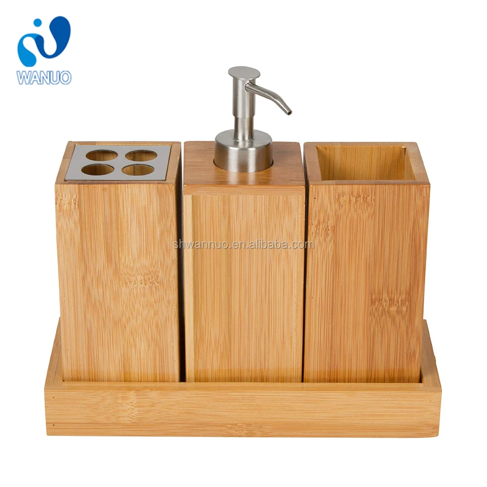 WanuoCraft Premium Bedroom Bathroom Bamboo Bath and Vanity Elegant Accessories Set for Home Hotel