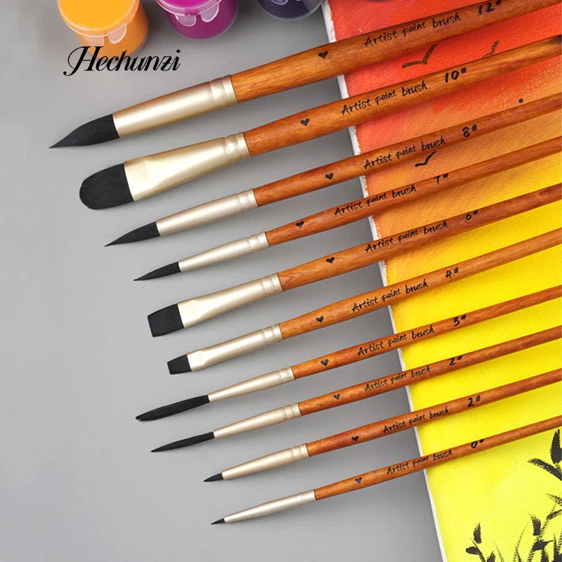 Hechunzi 15 Pieces Set Detail Paint Brushes For Oil Watercolor Acrylic Gouache Artist Painting Nylon Hair Wooden Handle