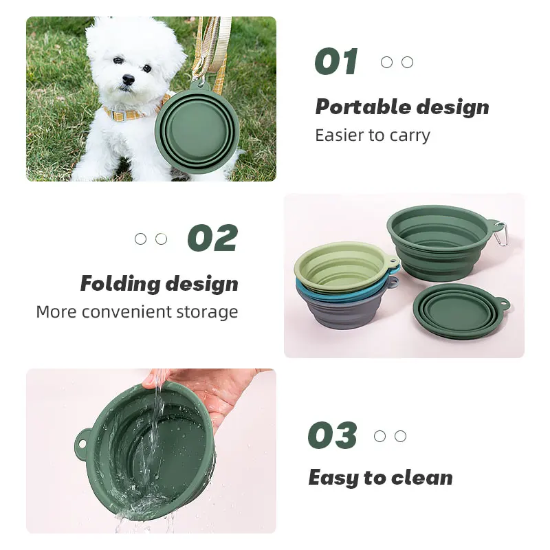 BPA free Portable Silicone Pet Dogs Water Bowls Dish Bowl Feeding Pet Folding for Traveling Collapsible Camping Walking Outdoor